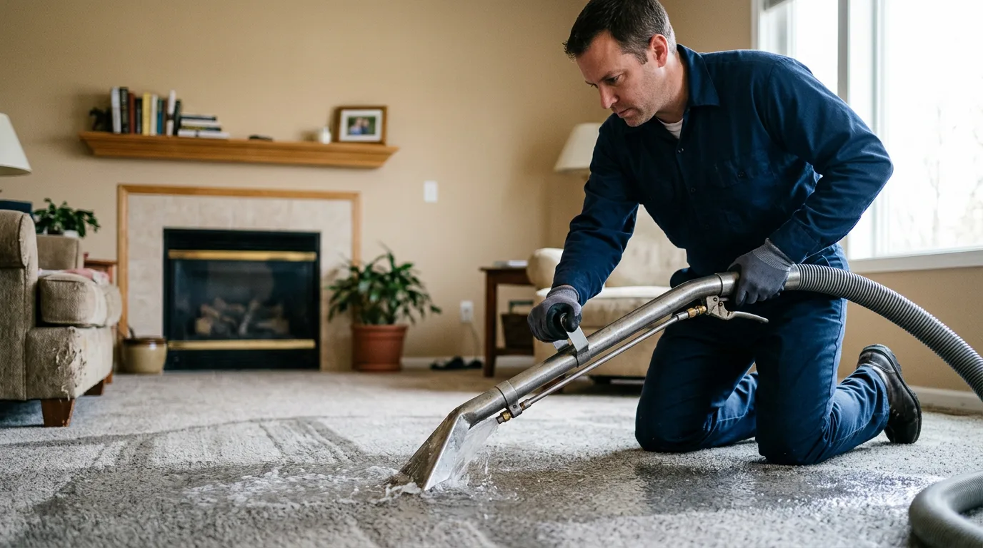 Water damage restoration technician working near Goodman, WI